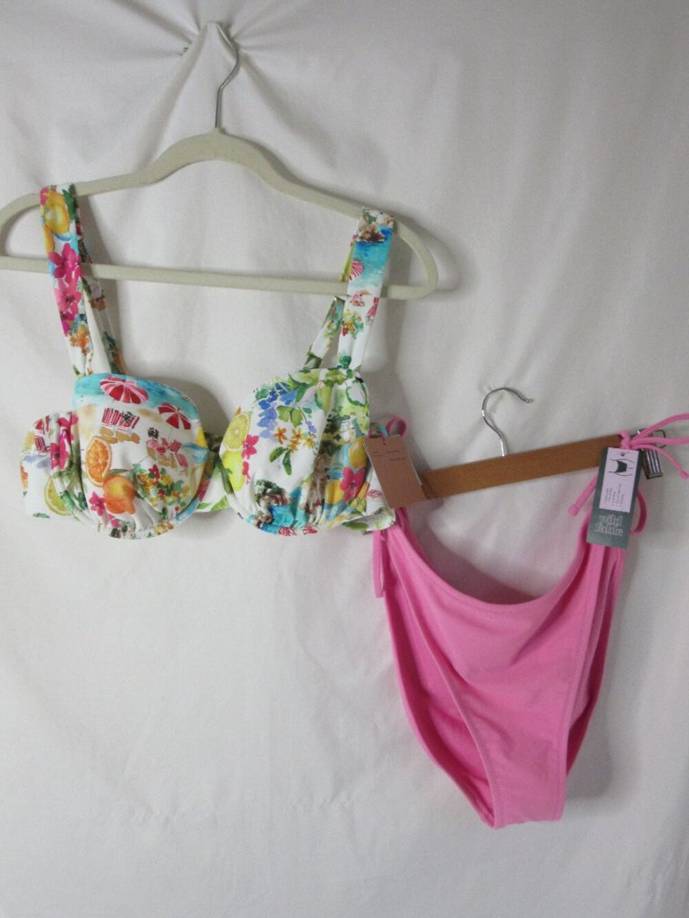 Wild Fable Shade & Shore 2 Piece Bikini Pink Floral Fruit Size XL 38D NWT